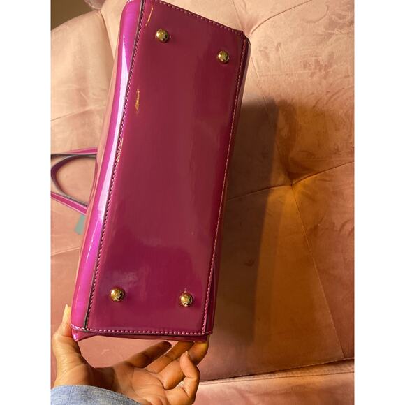 Le Miel Purple Glossy Patent Leather Faux Diamond 2-n-1 2x Handle Handbag RARE - Picture 8 of 16